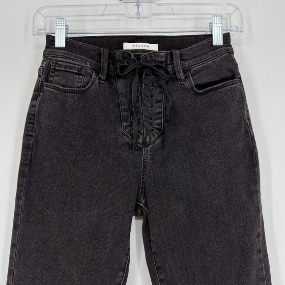 PacSun Size 24 Jeans Super High Rise Jeggings Lace Up Washed Black Stretch - Picture 2 of 9